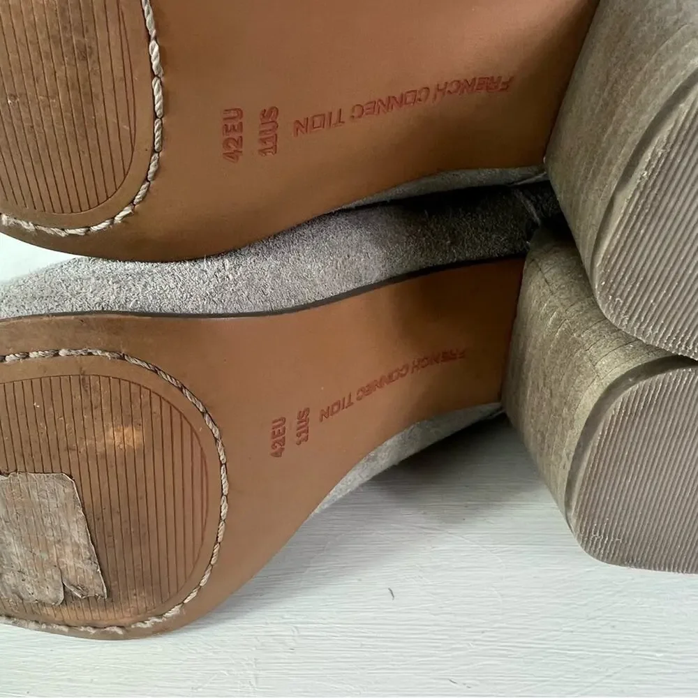 French connection Boots Womens 11 Gray Dinah Suede Leather Block heeled lace Up